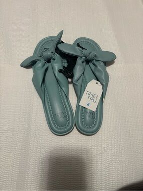 NWT Time and Tru Women's Knot Bow Slide Sandals - Aqua
